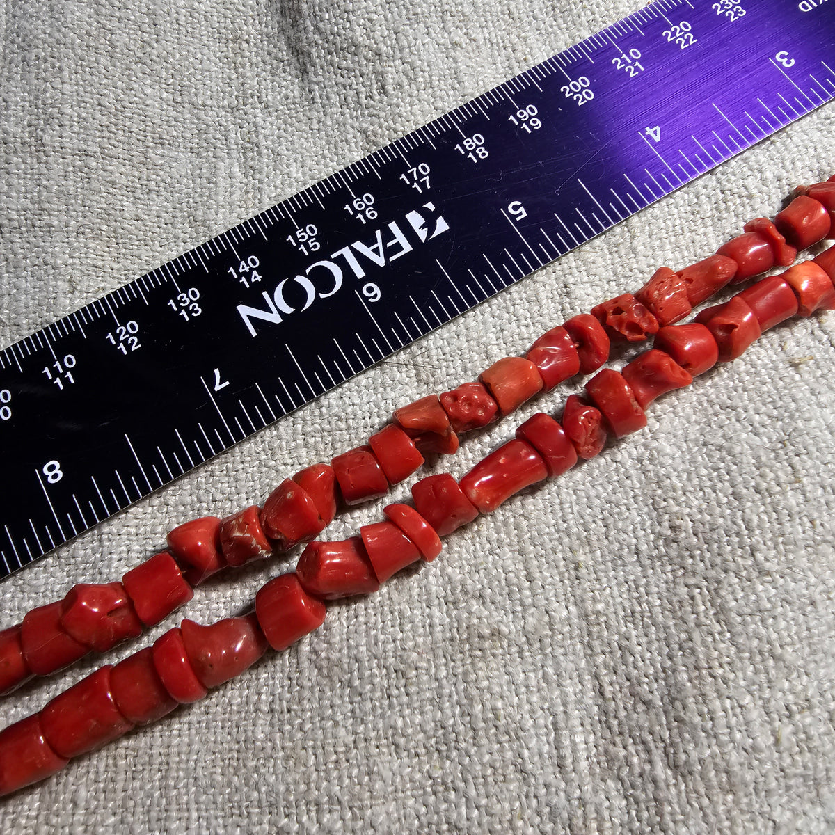 C1940s Vintage Pueblo Coral Heishi Necklace 24" Old Pawn Sterling.  JN 858