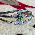 1930s Thunderbird Green Turquoise Vintage Native Cuff Old Pawn fits 6 3/4. JB 364